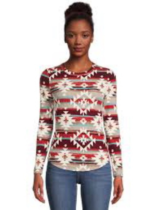 No Boundaries Tops - No Boundaries Women's Juniors Crewneck Ribbed Aztec Long Sleeve T-Shirt Size M